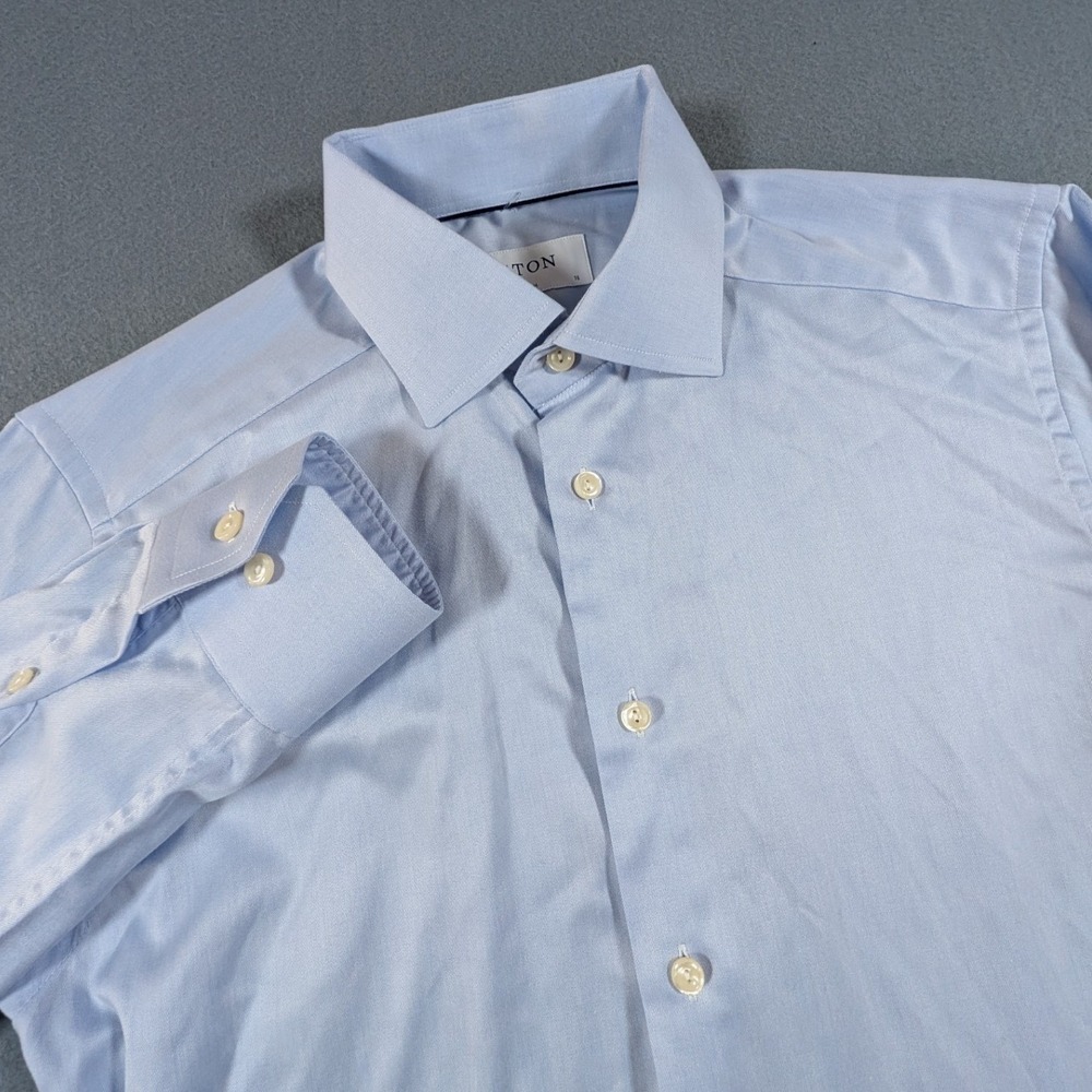 Eton Dress Shirt Mens 15 Slim Light Blue Long Sleeve Cotton Button Up